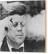 President John Kennedy, Smoking A Small Wood Print