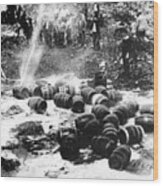 Prohibition - Busting Up Beer Kegs Wood Print
