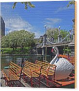 Public Garden Swan Boat In The Spring Boston Ma Wood Print