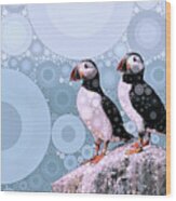 Puffins By The Sea Wood Print