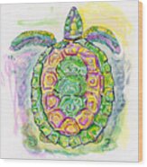 Purple Blue Yellow Sea Watercolor Series 2 Turtle Wood Print