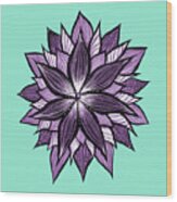 Purple Mandala Like Ink Drawn Abstract Flower Wood Print