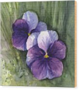 Purple Pansies Watercolor Wood Print