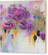 Purple Poppy Passion Painting Wood Print