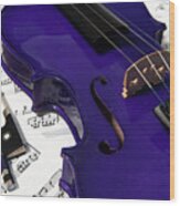 Purple Violin And Music V Wood Print