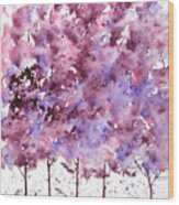 Purple Watercolor Trees Wood Print