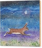 Rabbit Crossing The Galaxy Wood Print