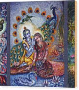 Radha Krishna Cosmic Leela Wood Print
