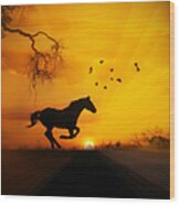 Radiant Run Horse And Sunrise Wood Print