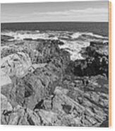 Rafe's Chasm Gloucester Ma North Shore Black And White Wood Print