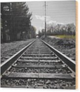 Railroad Tracks Bw Wood Print