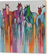 Rainbow Horses Wood Print