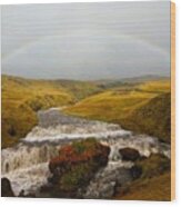 Rainbow Over Falls On Skoga River Wood Print