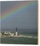 Rainbow Over Hillsboro Lighthouse Wood Print