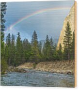 Rainbow Over Merced River Wood Print
