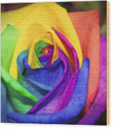 Rainbow Rose In Paint Wood Print