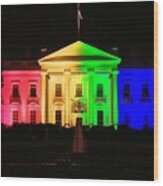 Rainbow White House Wood Print