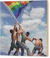 Raising The Rainbow Flag Wood Print