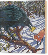 Raven And The Fox Wood Print