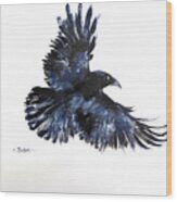 Raven In Flight Wood Print