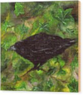 Raven In Ivy Wood Print