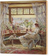 Reading By The Window Wood Print