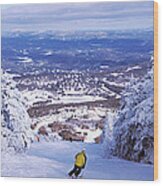 Rear View Of A Person Skiing, Stratton Wood Print