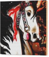 Red And Black Carousel Horse Wood Print