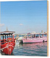 Red And Pink Boats Wood Print