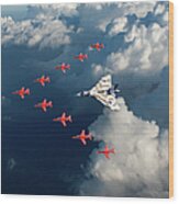 Red Arrows And Vulcan Above Clouds Wood Print