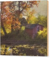 Red Barn In Autumn Wood Print