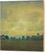 Red Barn Under Stormy Skies Wood Print