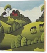 Red Barns - Country Landscape Wood Print