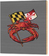 Red Crab Maryland Flag Crest Wood Print