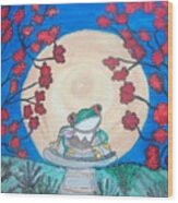 Red Eyed Frog Singing To The Moon Wood Print