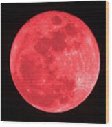 Red Full Moon Wood Print