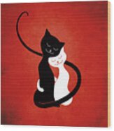 Red Hugging Love Cats Wood Print