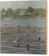 Clam Diggers Ri Shore Wood Print