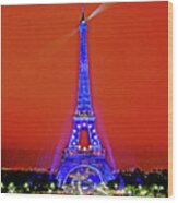 Red Paris Sunset  Eiffel Tower Wood Print