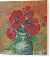 Red Poppies In A Vase Wood Print