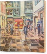 Reflections In The Pavement, Brown Street, Manchester Wood Print