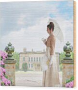Regency Woman In The Grounds Of A Historic Mansion Wood Print