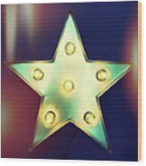 Retro Star With Light Bulbs Wood Print