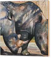 Rhinos In Dappled Shade. Wood Print