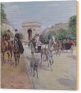Riders And Carriages On The Avenue Du Bois Wood Print