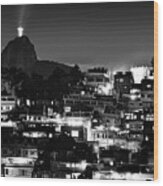 Rio De Janeiro - Christ The Redeemer On Corcovado, Mountains And Slums Wood Print