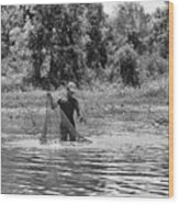 River Fishing Wood Print