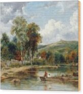River Landscape With Two Boys Wood Print