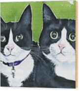 Robin And Batcat - Twin Tuxedo Cat Painting Wood Print