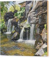 Rock Waterfalls In Hawaii Wood Print